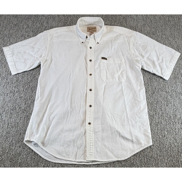 Woolrich Button Up Shirt Short Sleeve White Men's Large Pocket Cotton Textured - Picture 2 of 8